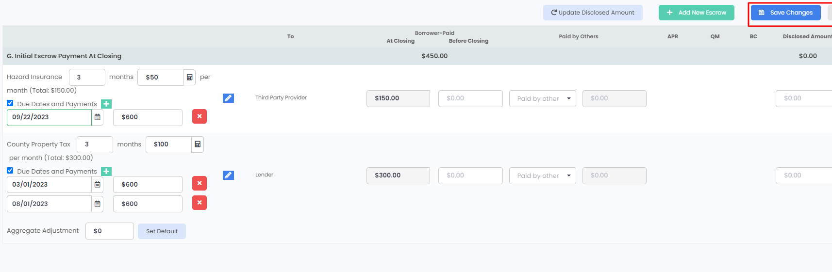 How to Set /Review Escrows and Aggregate Adjustments?